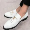 Skor New Oxford Black White Italian Tassel Business Wedding Men Leather Formal Dress Flats Designer Moccasins Loafers Shoes LH61