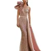 Stunning Pink Sequined Prom Dresses Flowers One Shoulder Mermaid Evening Gowns Formal Prom Party Dress