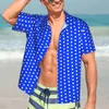 Camisas casuales para hombres Camisa de lunares azul y blanco Camisa hawaiana elegante vintage para hombres de manga corta Diseño de estilo callejero de playa Blusas de gran tamaño
