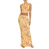 Work Dresses Women Sexy Two Piece Long Skirt Set Y2k Floral Print Crop Tube Top Bodycon Maxi Summer Outfits Party Clubwear