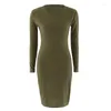 Casual Dresses Long Sleeve Slim Dress For Women Spring Clothing Knee-Length Sheath O-Neck Ladies Bodycon Robe Femme