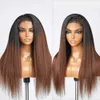 Synthetic Wigs Cosplay Wigs 26 inch Long 180% Density Ombre Brown Yaki Kinky Straight Lace Front Wig For Black Women Natural Hairline With Afro Baby Hair 240329