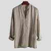 القمصان غير الرسمية للرجال على الطراز الصيني من الكتان الصلب ألوان فضفاضة وبلوزات الخامسة ذات الأكمام الطويلة قميص قميص ملابس الرجل
