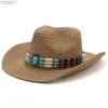 Large Brim Chapeaux Seau Hommes Femmes Doux Str Western Cowboy Sunhat Party Voyage Casquettes En Plein Air Classique Rétro Sombrero UK Taille L US 7 1/4 240319