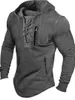 2024 hommes automne printemps haut à lacets cordon couleur unie fermeture éclair manches longues poches pull Streetwear mi-long sweat à capuche 240307