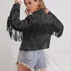 Kvinnors gröda denimjacka Tassel Casual Jean Coat med frans 240319