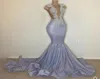 Siyah Kız Afrika Pullu Gümüş Balo Elbiseleri 2022 Yeni Seksi Sırtsız Gece Gowns Sparkly Aptique Dantel Yansıtıcı Ünlü Dres2121115