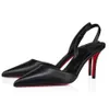Mid heels sandal Women summer pumps Apostropha Slingback 80mm heels black nappa leather Pointed toe sexy lady wedding dress shoes