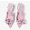 Klänningskor Flower Fairy Romantic Orchid pekade Toe High Heels Läder Låga klack Sandaler Franska avancerade kvinnor Sandalias Mujer Verano