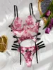 Set di reggiseni ECTOOKO 2024 Prodotti di moda primaverili Sexy Deep V Body Shaping See-Through Flower ricamato intimo Giarrettiera in due pezzi