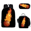 Рюкзак Harajuku Fire Basketball 3D Print 3 шт./компл. школьные ранцы для ноутбука рюкзак сумка для обеда пенал