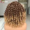 Perruques synthétiques Perruques de cosplay cheveux courts Afro crépus bouclés perruques avec frange pour les femmes noires moelleux synthétique Ombre sans colle Cosplay point culminant naturel perruque blonde 240327