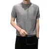 T-shirt da uomo Autunno Manica corta Lavorato a maglia Abbigliamento da uomo 2024 All Match Slim Fit Stretched Casual Pull Homme Pullover A01