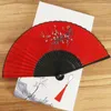 Decoratieve Beeldjes 1Pc Borduren Chinese Stijl Hand Fan Party Bruiloft Prom Bamboe Vouwen Kant Stof Retro Craft Home Decoratie