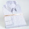 Mens Classic Long Sleeve Non-Iron Striped Dress Shirts Removable Collar Stays Formal Business Regular Fit Pure Cotton Shirt 240319