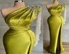 Aso Ebi 2022 Arabic Plus Size Green Sexy Sheath Prom Dresses One Shoulder Satin Evening Formal Party Second Reception Birthday Eng4998230