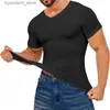 Men's Tank Tops Mens Body Shaper Compression Tank Tops V-Neck Short Sleeved Slimming Undershirt Workout Abs Abdomen Tummy Control Shapewear L240319