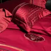 Bedding Sets Burgundy Red Luxury Embroidery Set High Precision Jacquard Egyptian Cotton Patchwork Duvet Cover Bed Sheet Pillowcases