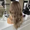 Perucas sintéticas Destaque Cabelo Humano Lace Frontal Peruca Marrom Cinza Loira Full Lace Peruca de Cabelo Humano Onda Natural HD Renda Transparente Branqueada Sabe 240328 240327