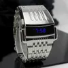 Wristwatches Fashion Blue LED Display Wide Stainless Steel Band Men Digital Wrist Watch Gift 24319