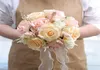 Boho Bridal Bridesmaid Bouquet 2022 Szampan Szampański Kwiaty z kości słoniowej różowe róże 25cm25cm Quinceanera Party Silk F2527144