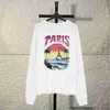 Designer Paris High Edition B Home Sunset Tower Printed Hoodie Back B Trendy Graffiti Bat Letter T-shirt6OV9