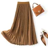 Jupe Maxi plissée taille haute élastique pour femmes, style bohème élégant, Vintage, en mousseline de soie, demi-jupe plissée