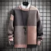 Mannen Truien Winter Warme Trui Mannen Half Coltrui Straat Patchwork Herfst Casual Losse Gebreide Tops 2024 Kleding