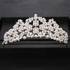 Tiaras Luxuriou Kristall Perle Silber Farbe Haarschmuck Hochzeit Tiara Braut Krone Kopfschmuck Prom Kopfschmuck Hochzeit Haarschmuck Y240319