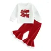 Clothing Sets Toddler Baby Girl Christmas Outfit Long Sleeve Fuzzy Embroidery Letter Sweatshirt Velvet Flare Pants 2Pcs Set