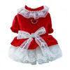 Dog Apparel Pet Dress Charming Princess With Bow Tie Lace Trim Breathable Mesh Stitching For Small Dogs Summer Puppy