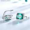 Stud UMCHO Luxury Rectangle Created Emerald Clip Earrings Solid 925 Sterling Silver Colorful Gemstone Earrings For Women Fine JewelryC24319