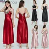 Women's Sleepwear Women Sexy Lingerie Oversize Satin V-Neck Long Nightdress Silk Lace Nightgown Sleepwear Robe Dress Babydoll UnderwearC24319