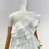 Casual Dresses 2024 Arrivals High Quality Pure Cotton White Flouncing One Shoulder Cascading Women Mini Summer Dress