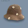 Chapeaux à larges bords Chapeaux de seau Chapeau de soleil d'été femmes Str crochet seau chapeau femmes pliant Panama chapeau UV chapeau de soleil bohème fleur chapeau de pêche vacances chapeau de plage Y240319