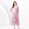 Womens Chiffon Floral Maxi Dress Stand Collar Long Flower Print Cardigan Shirts Dresses Designer Ladies Vintage Lantern Sleeve Casual Beach Party Robes Clothes