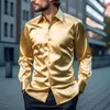Men's Dress Shirts Solid Color Satin Shirt Fashion Bright Long-sleeved Tuxedo Business Shop Party Wedding Ball Luxury