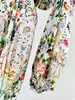 Silk Floral Ruffled Edge Mönster exponerad midja superlång kjol