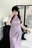 Abbigliamento etnico Estate Plus Size Cinese Moderno Miglioramento Slim Cheongsam da donna Viola Jacquard Vita Abiti lunghi stile tradizionale