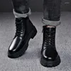 Boots Men's Luxury Fashion Black White Trendy Autumn Winter Shoes Cowboy Genuine Leather Boot Handsome Platform Motorcycle Botas