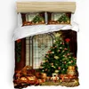 Ensembles de literie Cadeaux d'arbre de Noël Cloches de Père Noël Flocons de neige Ensemble de 3 pièces pour lit Textile à la maison Housse de couette Taie d'oreiller