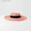 Wide Brim Hats Bucket Hats Spring/Summer New Light Flat Top Big Brown Belt Colorful Str Hat Stage Fashion Show Sunshine Shadow Str Hat Y240319