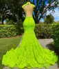 Sexy Green Backless Mermaid Prom Dresses High Neck Sheer Plunging V Neck Formal Evening Gowns Black Girls Vestidos de bal BC18422