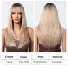 Synthetic Wigs Cosplay Wigs Black Roots Synthetic Wigs for Women Ombre Blonde Straight Hair With Bangs Medium Length Heat Resistant Wig Cosplay Daily Use 240329