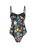 Women's Swimwear Vintage Small Floral Print Colorful One-piece Bodysuit Suitable For Slim Bikinis And Cover Up 2024 Women Summer Est Style