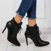 HBP Baba Olmayan Yeni Kış Siyah Stiletto Boot Deri Saçlı Ayak Parçası bayanlar Boots Yüksek Topuklu Dikişler Kadınlar için Orta Silindir Botları