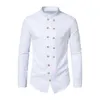 Camisas casuais masculinas Men camisa vintage elegante trespassado com colarinho de suporte STAND Slim Fit Formal Top para estilo sofisticado