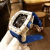 豪華なメンズメカニックウォッチリチャ腕時計ビジネスレジャーRM055オートマチックメカニカルミルRウォッチホワイトセラミックブルーテープメンズウォッチ