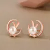 Söt Pearl Rabbit Moon Pendant Halsband för Lady Party Accessories Trendy 925 Sterling Silver Chain Women SMEEDDY SET 240305