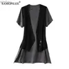 T-shirt femme 2023 printemps été décontracté deux pièces T-shirt surdimensionné couleur contraste cardigan gilet gilet haut rigide costume vêtements pour femmes 4XLC24319